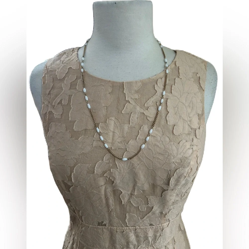 Vintage Gold Tone Dainty White Plastic Oval Chain Link Beaded Necklace 26”